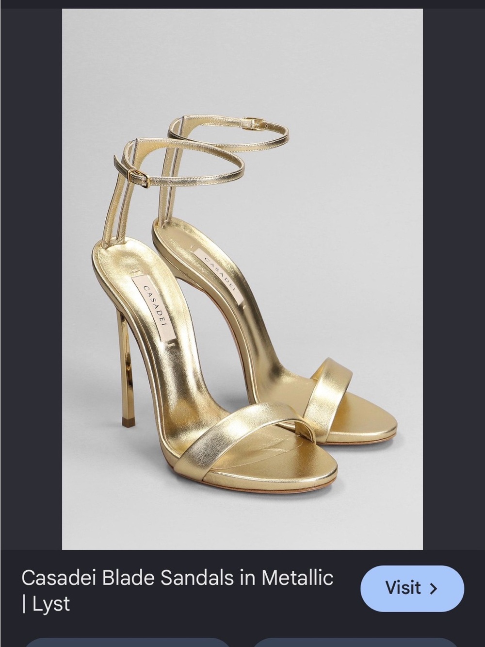 Casadei Metallic Gold Ankle-Strap Stiletto Sandals